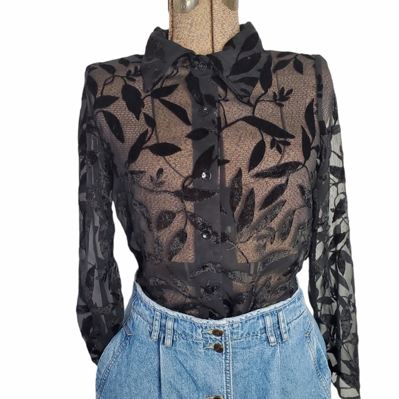 Vintage Tops - Vintage 90's sheer black button down shit